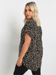 Yours Curve Brown Notch Neck Textured Top - Image 3 of 5