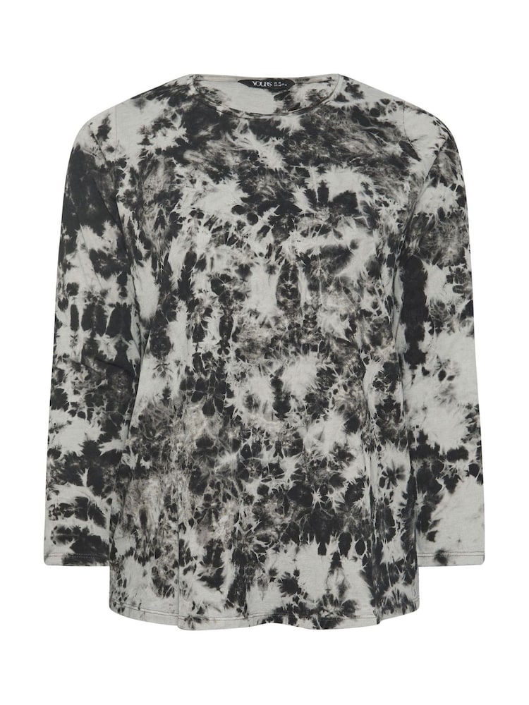 Yours Curve Dark Black 100% Cotton Long Sleeve Acid Wash T-Shirt - Image 5 of 5