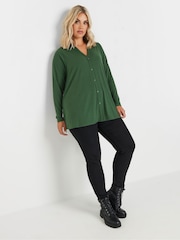 Yours Curve Green Collar Rib Button Front Top - Image 2 of 5