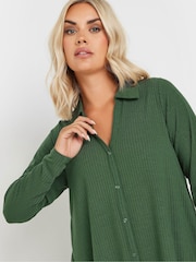 Yours Curve Green Collar Rib Button Front Top - Image 4 of 5