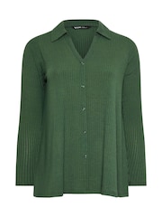Yours Curve Green Collar Rib Button Front Top - Image 5 of 5