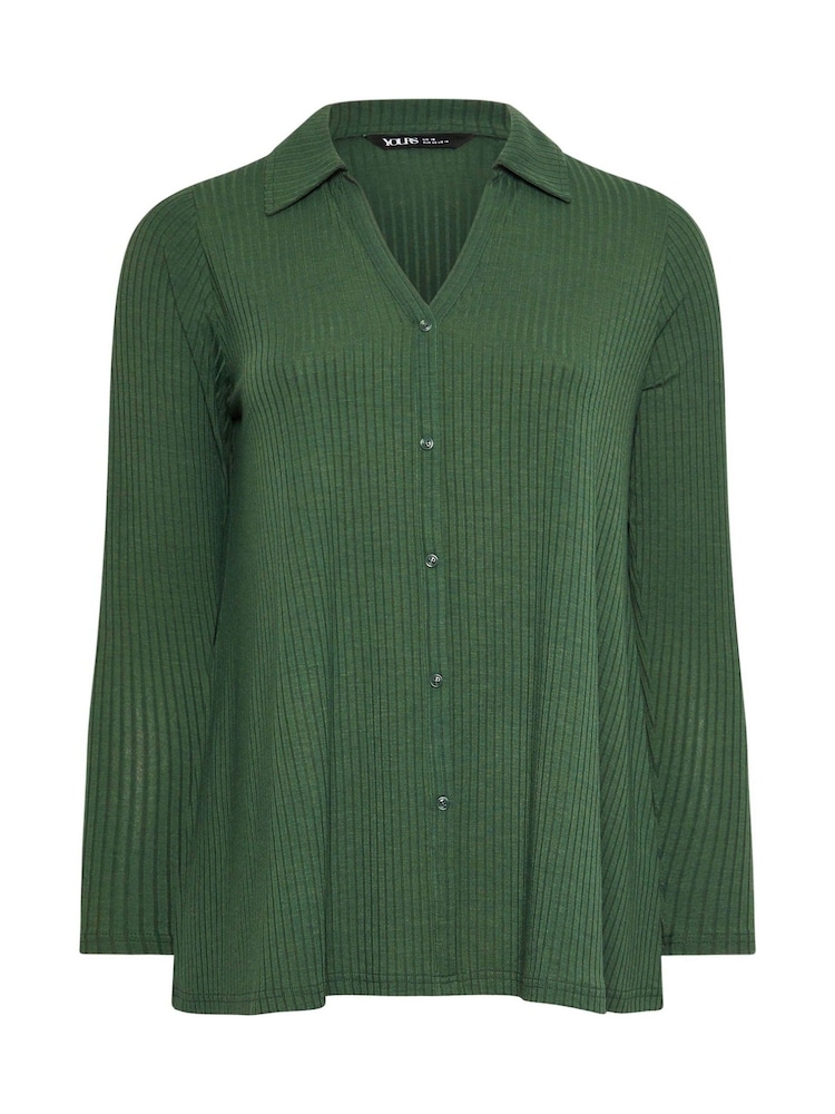 Yours Curve Green Collar Rib Button Front Top - Image 5 of 5