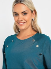 Yours Curve Blue 100% Cotton Military Button Long Sleeve T-Shirt - Image 2 of 5