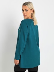 Yours Curve Blue 100% Cotton Military Button Long Sleeve T-Shirt - Image 4 of 5