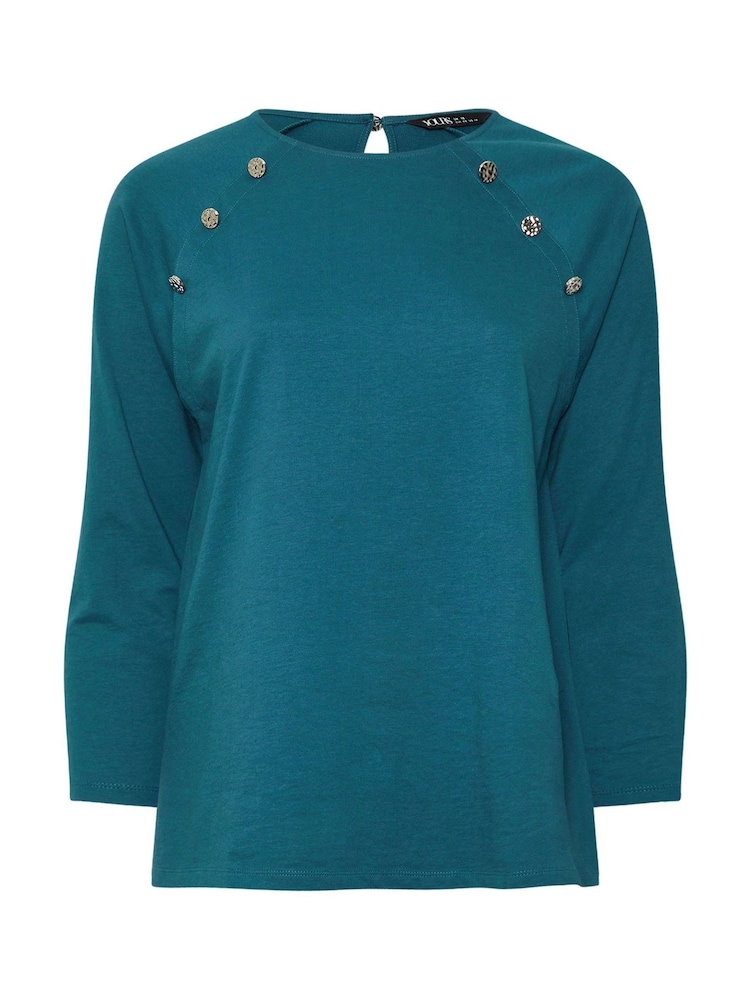 Yours Curve Blue 100% Cotton Military Button Long Sleeve T-Shirt - Image 5 of 5