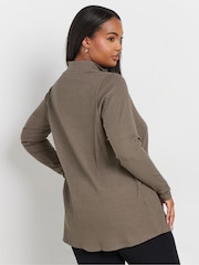 Yours Curve Brown Quarter Zip Rib 100% Cotton Top - Image 3 of 5