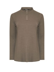 Yours Curve Brown Quarter Zip Rib 100% Cotton Top - Image 5 of 5