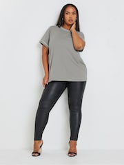 Yours Curve Grey 100% Cotton Pearl Trim T-Shirt - Image 2 of 5