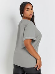 Yours Curve Grey 100% Cotton Pearl Trim T-Shirt - Image 3 of 5