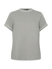 Yours Curve Grey 100% Cotton Pearl Trim T-Shirt - Image 5 of 5