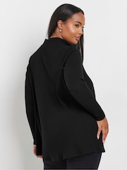 Yours Curve Black Quarter Zip Rib 100% Cotton Top - Image 3 of 5