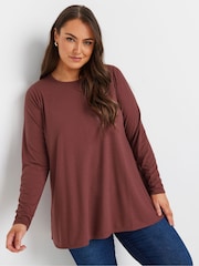 Yours Curve Red Chrome Long Sleeve Rib Swing T-Shirt - Image 1 of 5