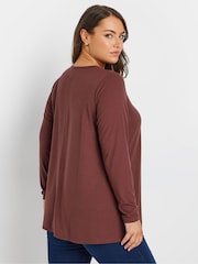 Yours Curve Red Chrome Long Sleeve Rib Swing T-Shirt - Image 3 of 5