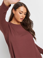 Yours Curve Red Chrome Long Sleeve Rib Swing T-Shirt - Image 4 of 5