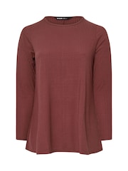 Yours Curve Red Chrome Long Sleeve Rib Swing T-Shirt - Image 5 of 5