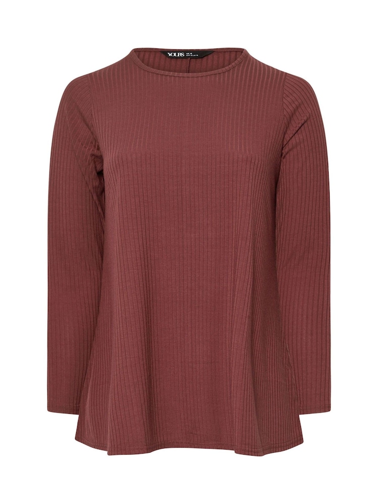 Yours Curve Red Chrome Long Sleeve Rib Swing T-Shirt - Image 5 of 5