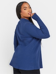 Yours Curve Blue Quarter Zip Rib 100% Cotton Top - Image 3 of 5
