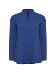 Yours Curve Blue Quarter Zip Rib 100% Cotton Top - Image 5 of 5