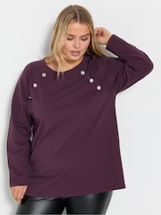 Yours Curve Purple 100% Cotton Military Button Long Sleeve T-Shirt - Image 1 of 5