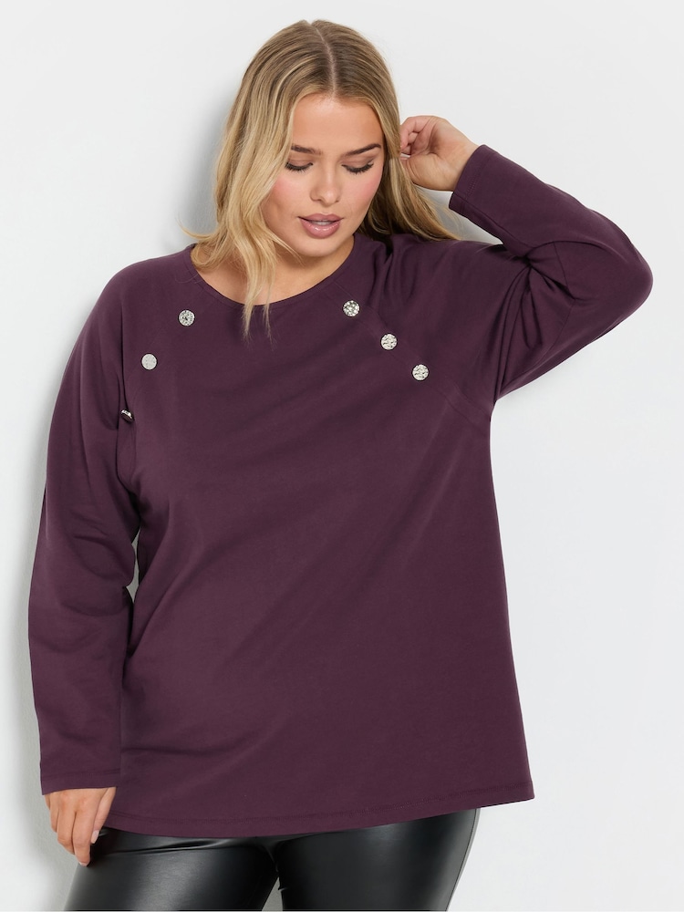 Morado - Camiseta de algodón 100 % y manga larga con botones militares de Yours Curve - Imagen 1 de 5 Morado - Camiseta de algodón 100 % y manga larga con botones militares de Yours Curve - Imagen 1 de 5
