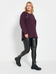 Yours Curve Purple 100% Cotton Military Button Long Sleeve T-Shirt - Image 3 of 5