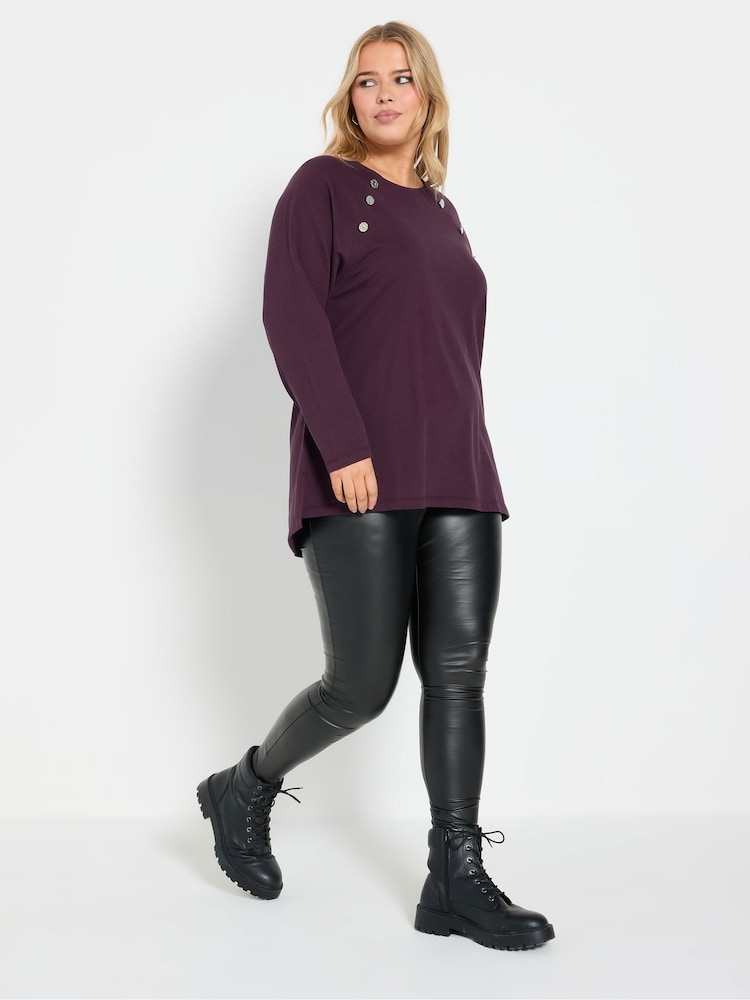 Yours Curve Purple 100% Cotton Military Button Long Sleeve T-Shirt - Image 3 of 5