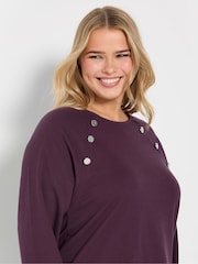 Yours Curve Purple 100% Cotton Military Button Long Sleeve T-Shirt - Image 4 of 5