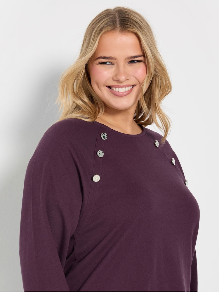 Yours Curve Purple 100% Cotton Military Button Long Sleeve T-Shirt - Image 4 of 5