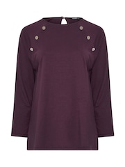 Yours Curve Purple 100% Cotton Military Button Long Sleeve T-Shirt - Image 5 of 5