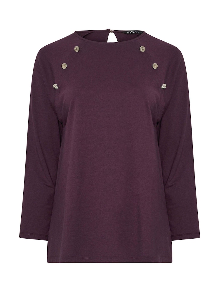 Yours Curve Purple 100% Cotton Military Button Long Sleeve T-Shirt - Image 5 of 5