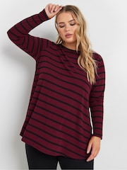 Yours Curve Red Long Sleeve Rib Swing Stripe T-Shirt - Image 1 of 5