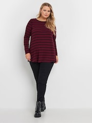 Yours Curve Red Long Sleeve Rib Swing Stripe T-Shirt - Image 2 of 5