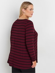 Yours Curve Red Long Sleeve Rib Swing Stripe T-Shirt - Image 3 of 5