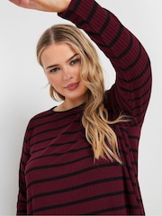 Yours Curve Red Long Sleeve Rib Swing Stripe T-Shirt - Image 4 of 5