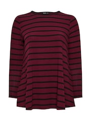 Yours Curve Red Long Sleeve Rib Swing Stripe T-Shirt - Image 5 of 5