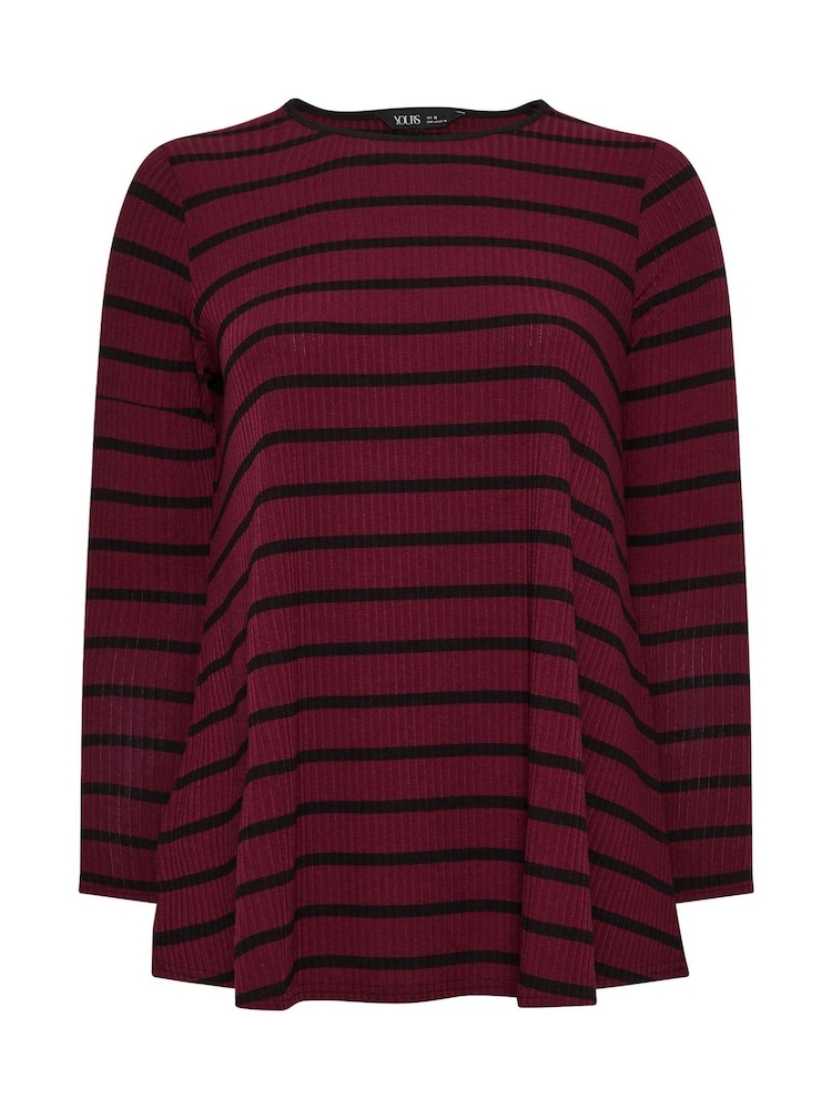 Yours Curve Red Long Sleeve Rib Swing Stripe T-Shirt - Image 5 of 5