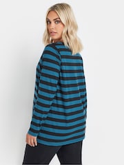 Yours Curve Green 100% Cotton Long Sleeve Stripe Basic T-Shirt - Image 3 of 5