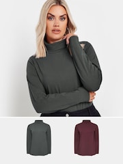 Yours Curve Grey Long Sleeve Turtle Neck T-Shirts 2 Pack - Image 1 of 8