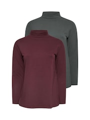 Yours Curve Grey Long Sleeve Turtle Neck T-Shirts 2 Pack - Image 6 of 8