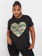 Yours Curve Black Placement Print T-Shirt - Image 1 of 5