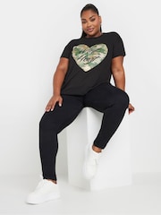 Yours Curve Black Placement Print T-Shirt - Image 2 of 5