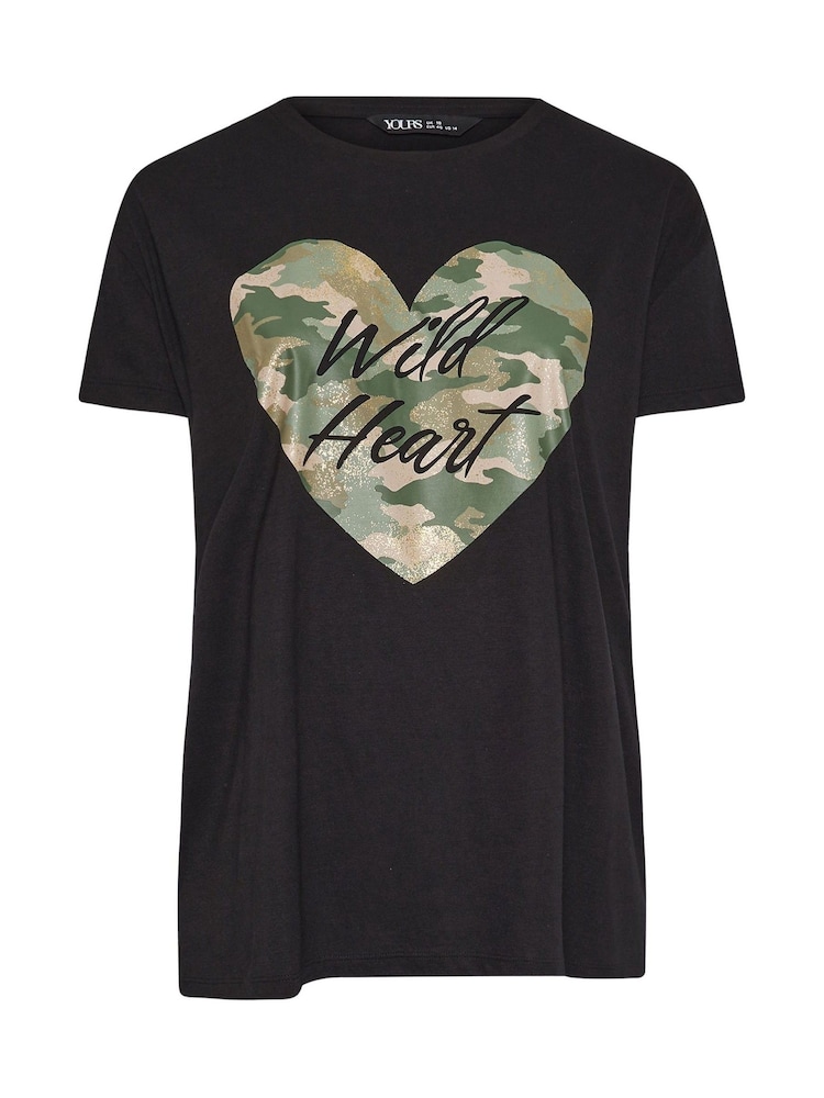 Yours Curve Black Placement Print T-Shirt - Image 5 of 5
