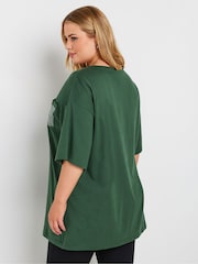 Yours Curve Green Oversized 100% Cotton Stud Pocket T-Shirt - Image 3 of 5