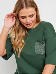 Yours Curve Green Oversized 100% Cotton Stud Pocket T-Shirt - Image 4 of 5
