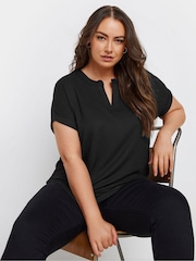Yours Curve Black Notch Neck Textured Top - Image 1 of 5