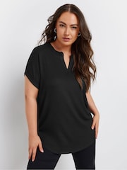Yours Curve Black Notch Neck Textured Top - Image 2 of 5