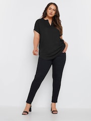 Yours Curve Black Notch Neck Textured Top - Image 3 of 5