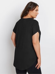 Yours Curve Black Notch Neck Textured Top - Image 4 of 5