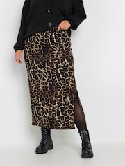 Yours Curve Natural Side Split Textured Tube Skirt - Image 1 of 5