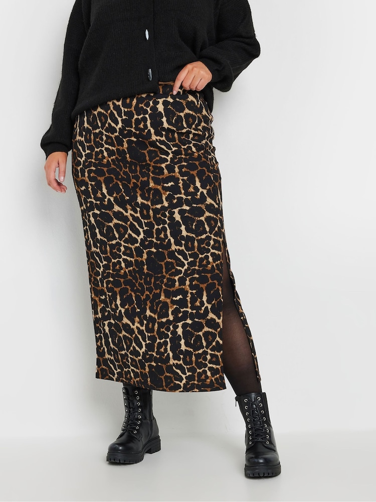 Yours Curve Natural Side Split Textured Tube Skirt - Image 1 of 5
